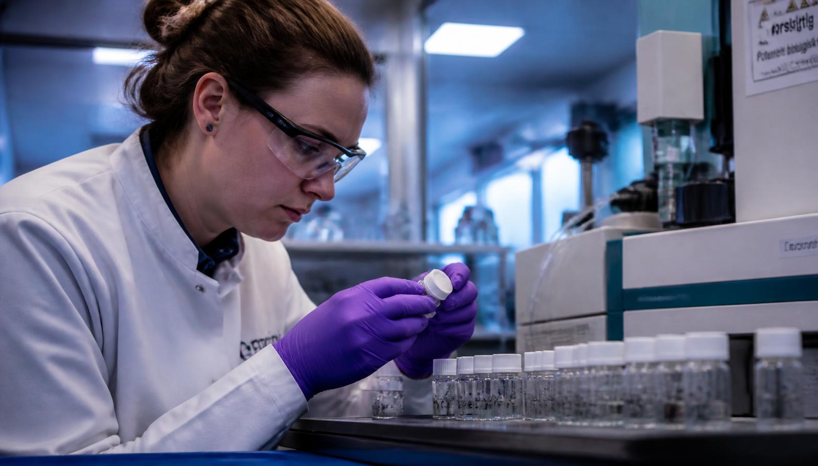 Technicienne analysant des échantillons d'eau en laboratoire